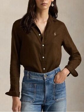 Polo Ralph Lauren Women's
Classic-Fit Linen Shirt in brown | XS